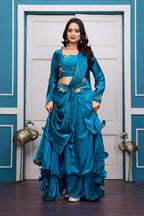 Yash Enterprise Rama Green Vichitra Silk Party Wear Embroidery Crop Top With Blouse Lehenga Choli - Distacart