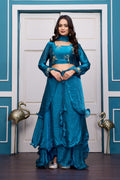 Yash Enterprise Rama Green Vichitra Silk Party Wear Embroidery Crop Top With Blouse Lehenga Choli - Distacart