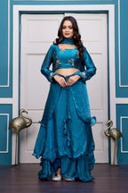 Yash Enterprise Rama Green Vichitra Silk Party Wear Embroidery Crop Top With Blouse Lehenga Choli - Distacart