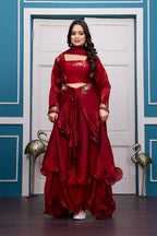 Yash Enterprise Maroon Vichitra Silk Party Wear Embroidery Crop Top With Blouse Lehenga Choli - Distacart
