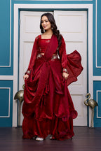 Yash Enterprise Maroon Vichitra Silk Party Wear Embroidery Crop Top With Blouse Lehenga Choli - Distacart