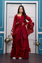 Yash Enterprise Maroon Vichitra Silk Party Wear Embroidery Crop Top With Blouse Lehenga Choli - Distacart