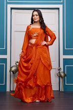 Yash Enterprise Orange Vichitra Silk Party Wear Embroidery Crop Top With Blouse Lehenga Choli - Distacart