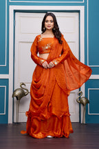 Yash Enterprise Orange Vichitra Silk Party Wear Embroidery Crop Top With Blouse Lehenga Choli - Distacart