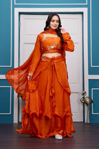Yash Enterprise Orange Vichitra Silk Party Wear Embroidery Crop Top With Blouse Lehenga Choli - Distacart