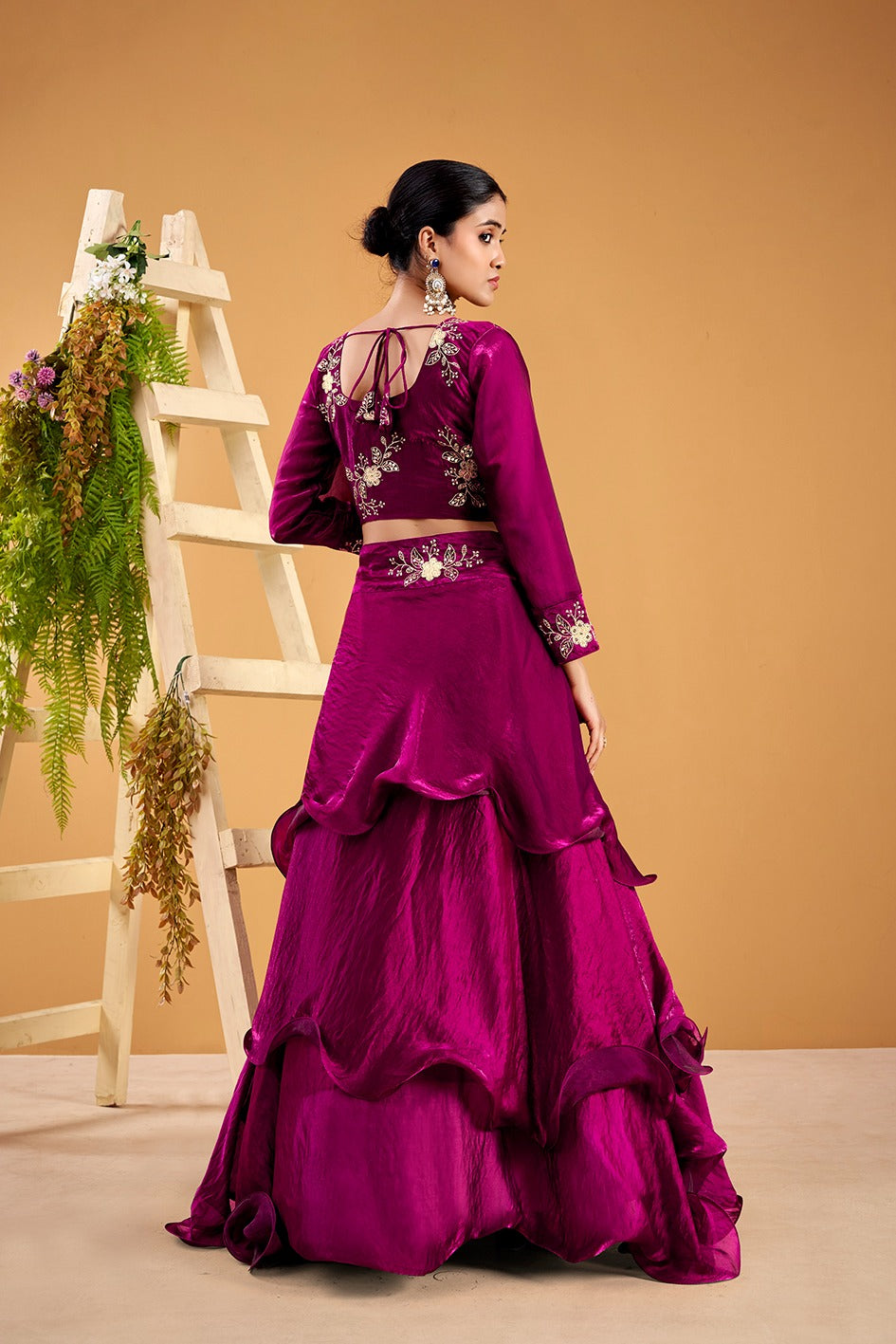 Yash Enterprise Wine Vichitra Silk Party Wear Embroidery Crop Top With Blouse Lehenga Choli - Distacart