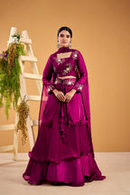 Yash Enterprise Wine Vichitra Silk Party Wear Embroidery Crop Top With Blouse Lehenga Choli - Distacart
