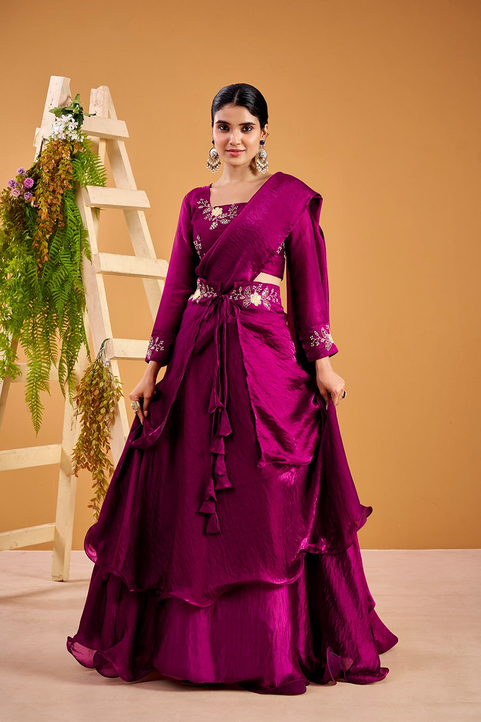 Yash Enterprise Wine Vichitra Silk Party Wear Embroidery Crop Top With Blouse Lehenga Choli - Distacart