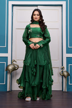 Yash Enterprise Rama Green Vichitra Silk Party Wear Embroidery Crop Top With Blouse Lehenga Choli - Distacart