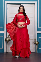 Yash Enterprise Red Vichitra Silk Party Wear Embroidery Crop Top With Blouse Lehenga Choli - Distacart