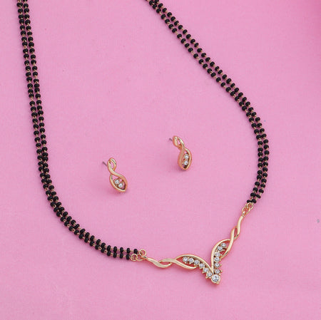 Estele Gold-Polished Traditional Mangalsutra Necklace Set with White Austrian Crystals for Women
