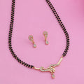 Estele Gold-Polished Twine Braid Mangalsutra Necklace Set with White Austrian Crystals for Women - Distacart