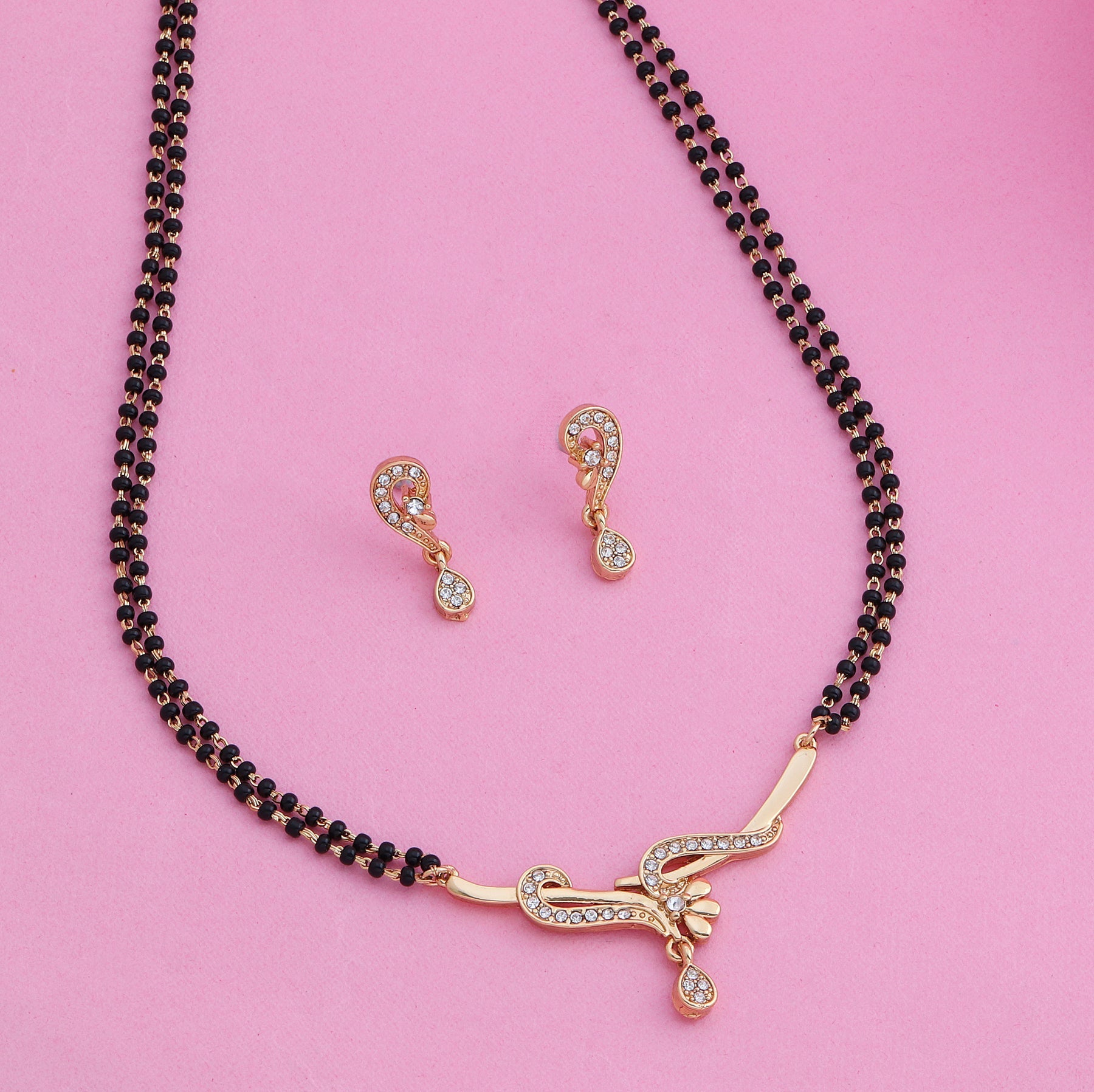 Estele Gold-Polished Twine Braid Mangalsutra Necklace Set with White Austrian Crystals for Women - Distacart