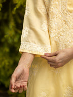 Gharana India Sahiba Chikankari Pastel Yellow Cotton Kurta With Bakhiya Work - Distacart