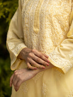 Gharana India Sahiba Chikankari Pastel Yellow Cotton Kurta With Bakhiya Work - Distacart