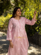 Gharana India Sahiba Chikankari Light Pink Cotton Kurta With Bakhiya Work - Distacart