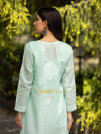 Gharana India Sahiba Chikankari Pastel Green Cotton Kurta With Bakhiya Work - Distacart