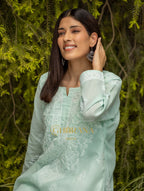 Gharana India Sahiba Chikankari Pastel Green Cotton Kurta With Bakhiya Work - Distacart