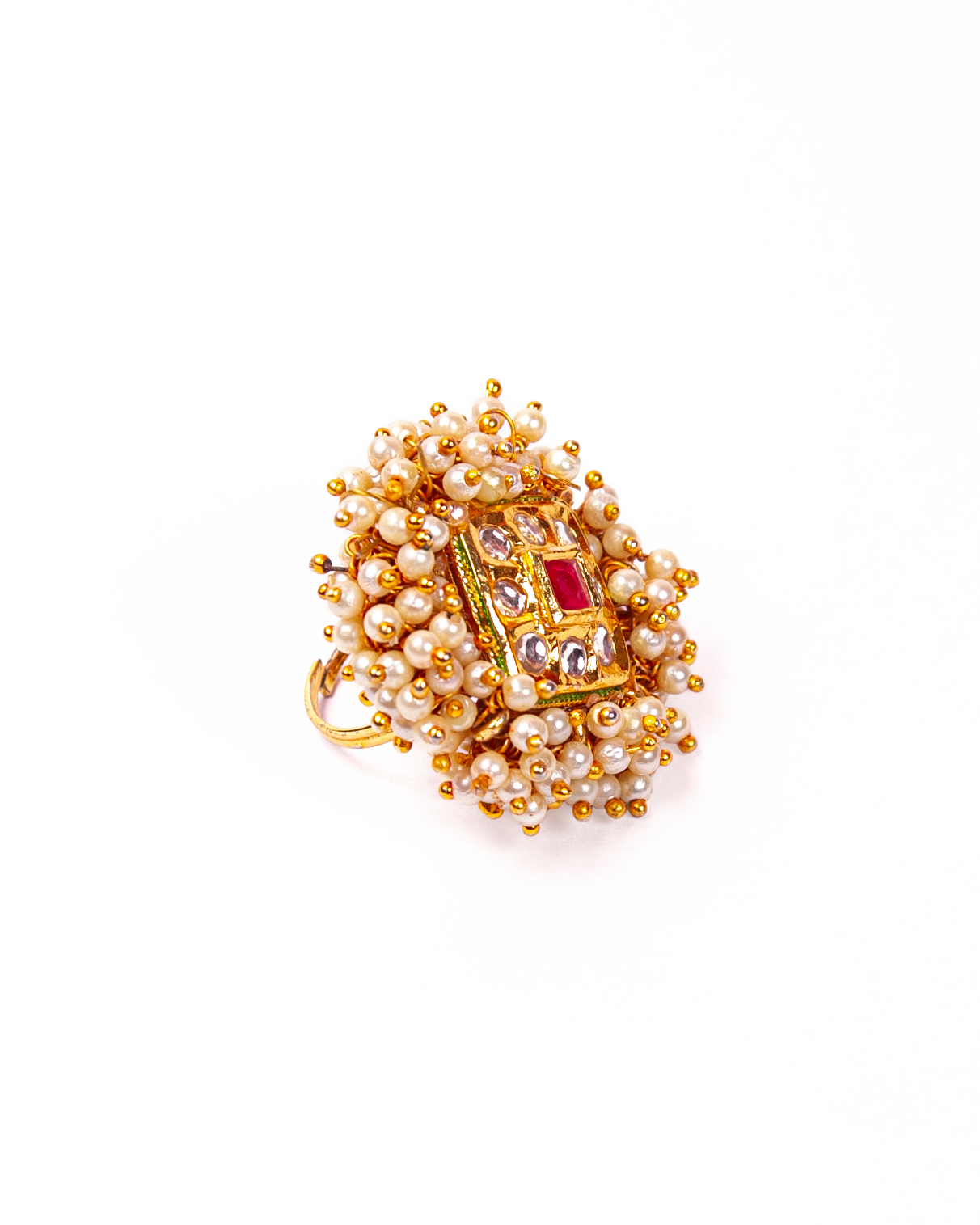 Gold-Polished Alloy Ethnic Designer Cocktail Ring - The Pari