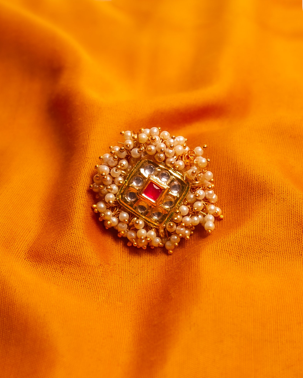 Gold-Polished Alloy Ethnic Designer Cocktail Ring - The Pari