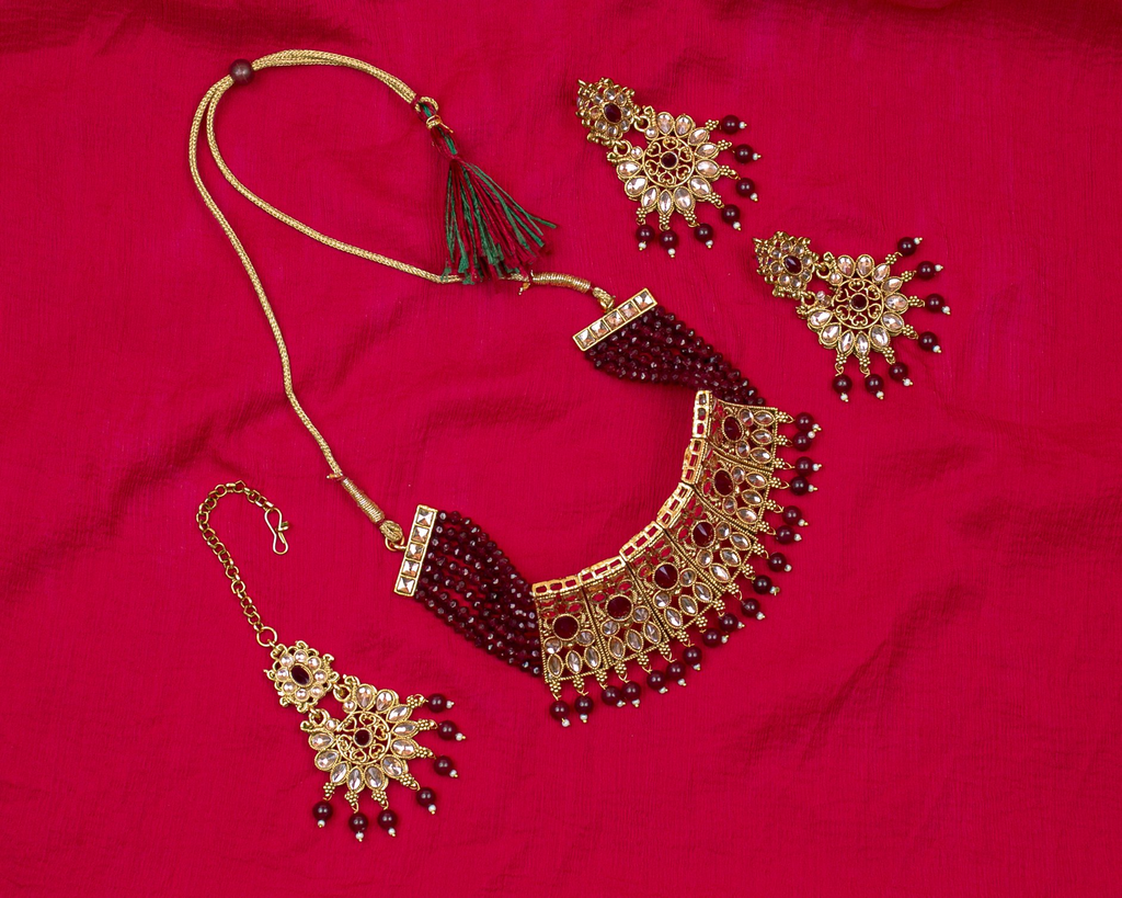 Gold-Polished Alloy Crystal & Alloy Designer Choker Necklace - The Pari