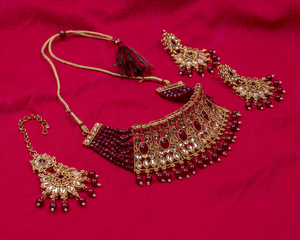 Gold-Polished Alloy Crystal & Alloy Designer Choker Necklace - The Pari