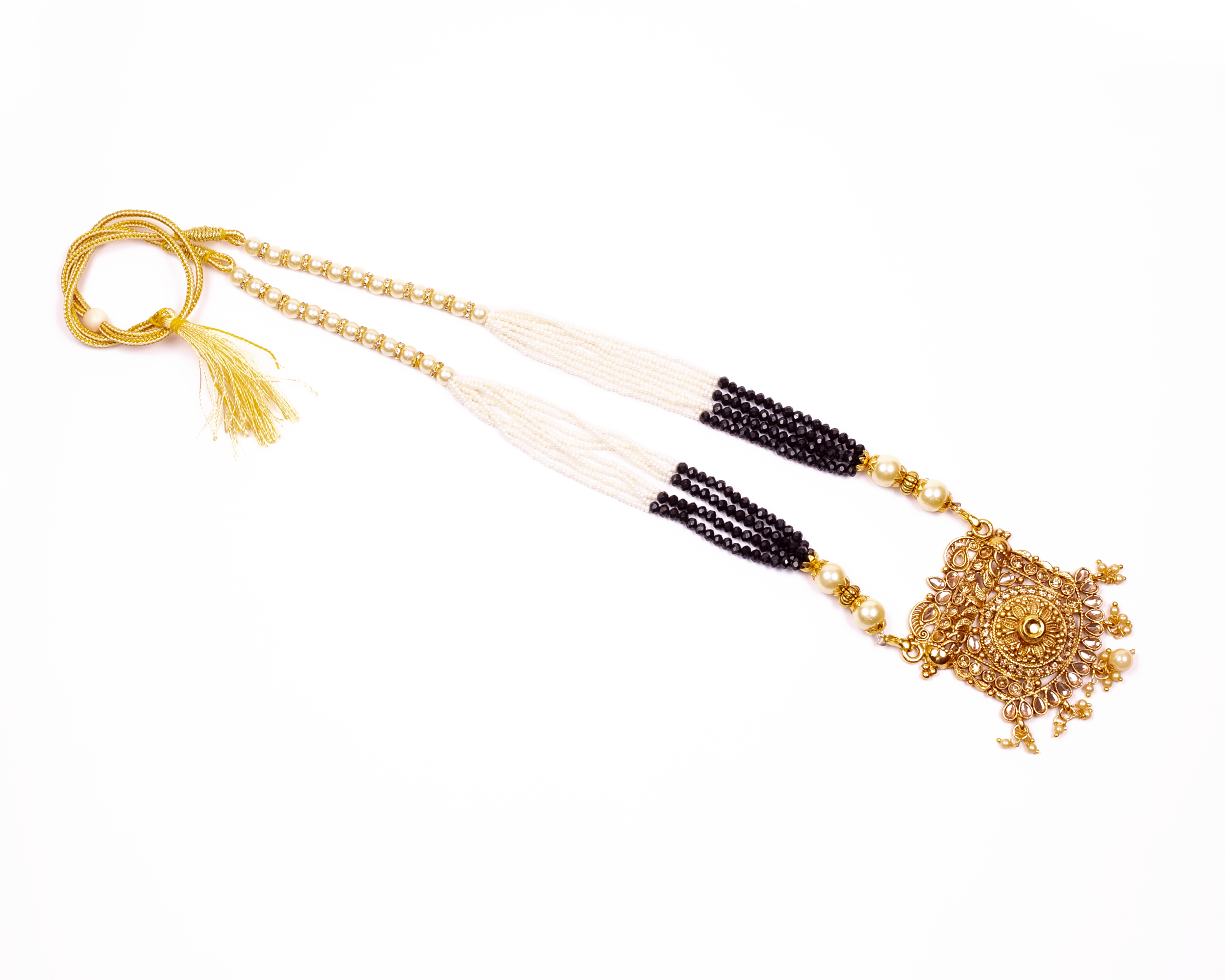 Gold-Polished Alloy Pearl And Beads Mala Pendant Set - The Pari