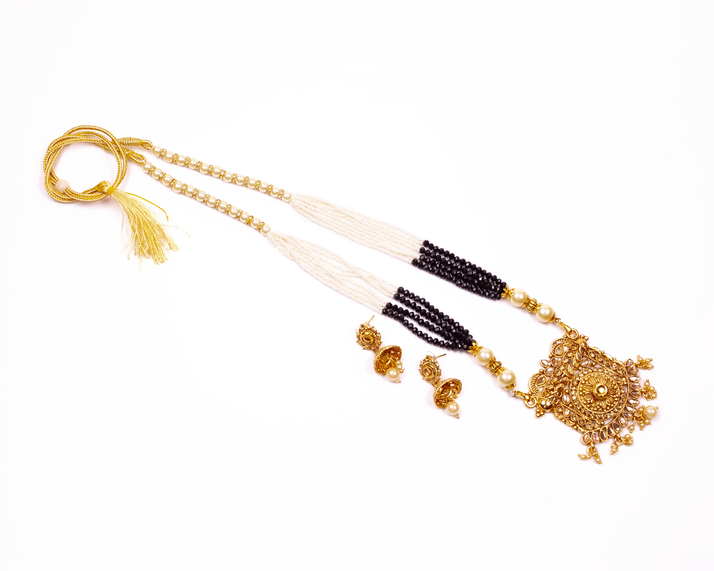 Gold-Polished Alloy Pearl And Beads Mala Pendant Set - The Pari
