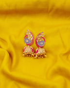 Gold-Plated Alloy Enamel & Stone Studded Jhumki Earrings - The Pari - Distacart