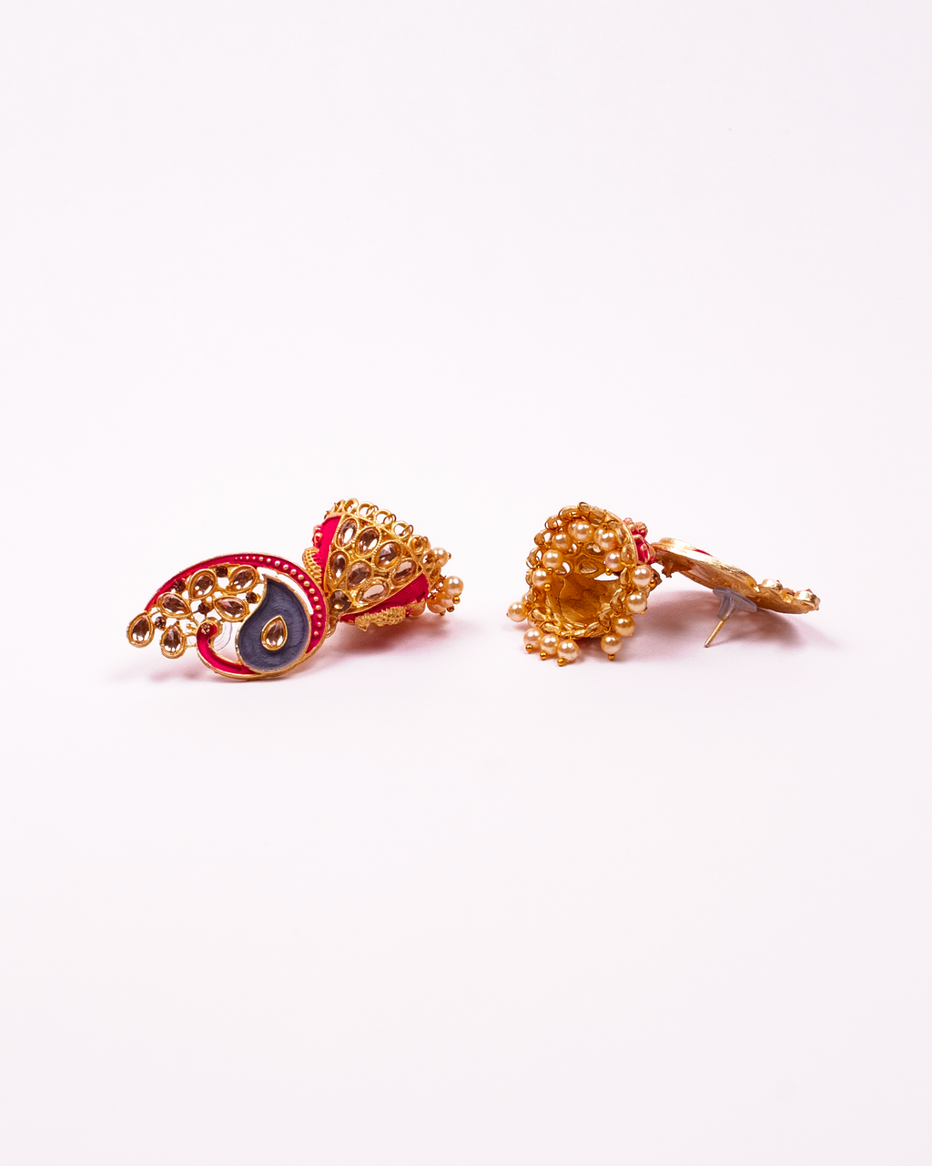 Gold-Plated Alloy Enamel & Stone Studded Jhumki Earrings - The Pari - Distacart