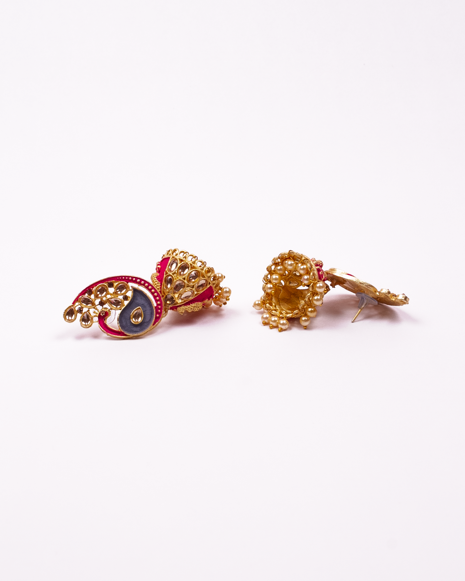 Gold-Plated Alloy Enamel & Stone Studded Jhumki Earrings - The Pari - Distacart