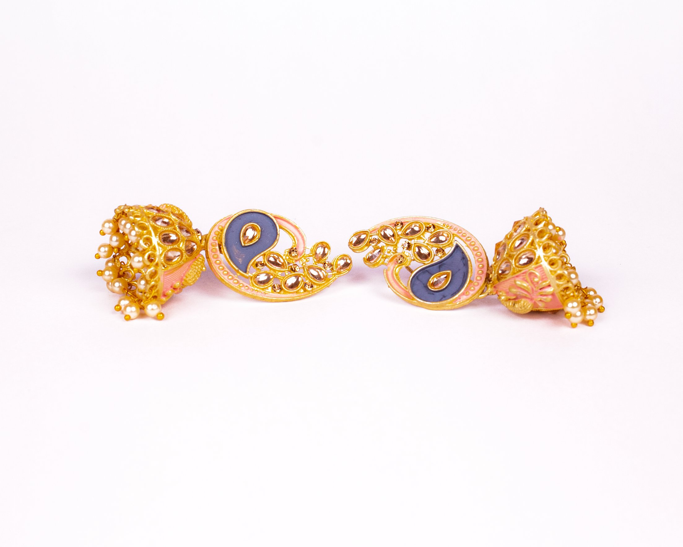 Gold-Plated Alloy Enamel & Stone Studded Jhumki Earrings - The Pari - Distacart