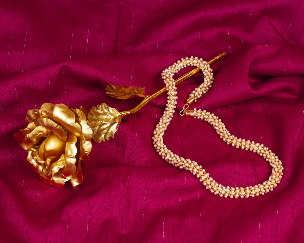 Gold-Polished Alloy Pearl Studded Chain Necklace - The Pari