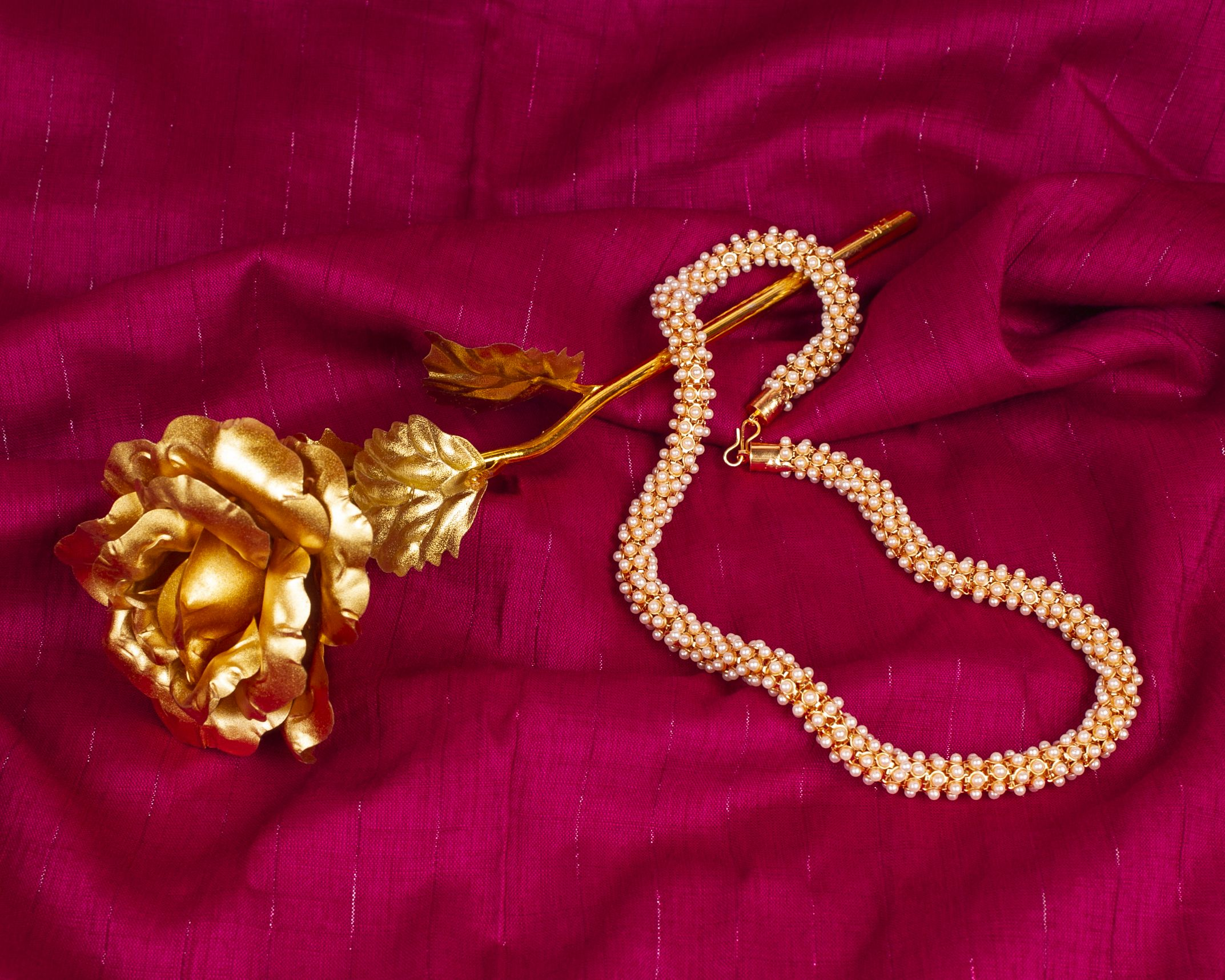 Gold-Polished Alloy Pearl Studded Chain Necklace - The Pari