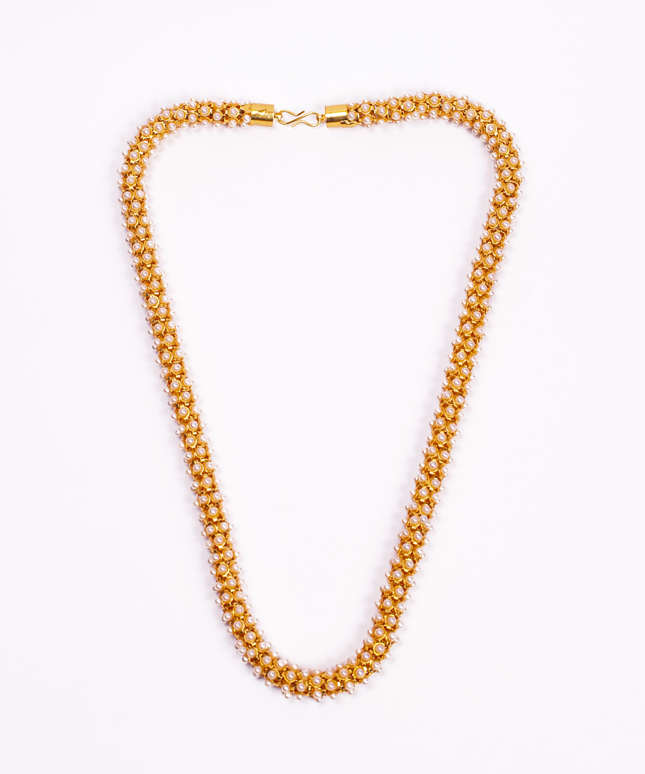 Gold-Polished Alloy Pearl Studded Chain Necklace - The Pari