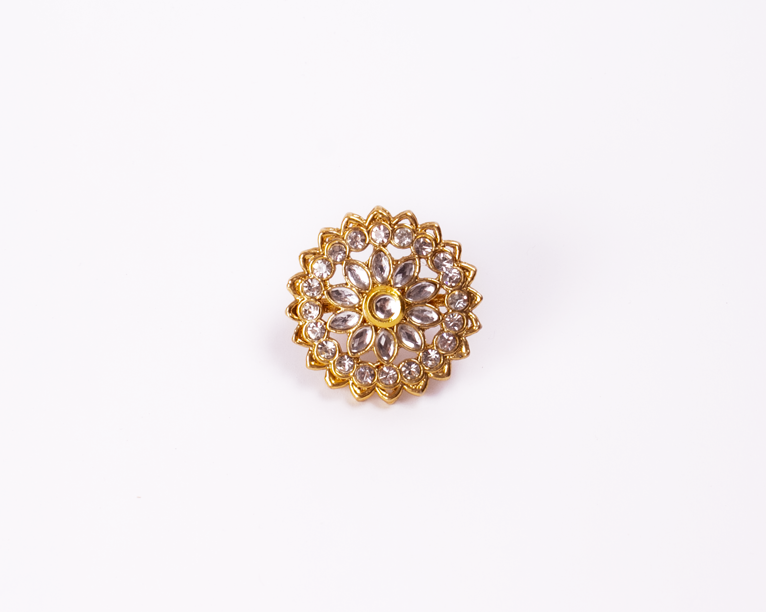 Gold-Polished Alloy Classic Ethnic Cocktail Ring - The Pari