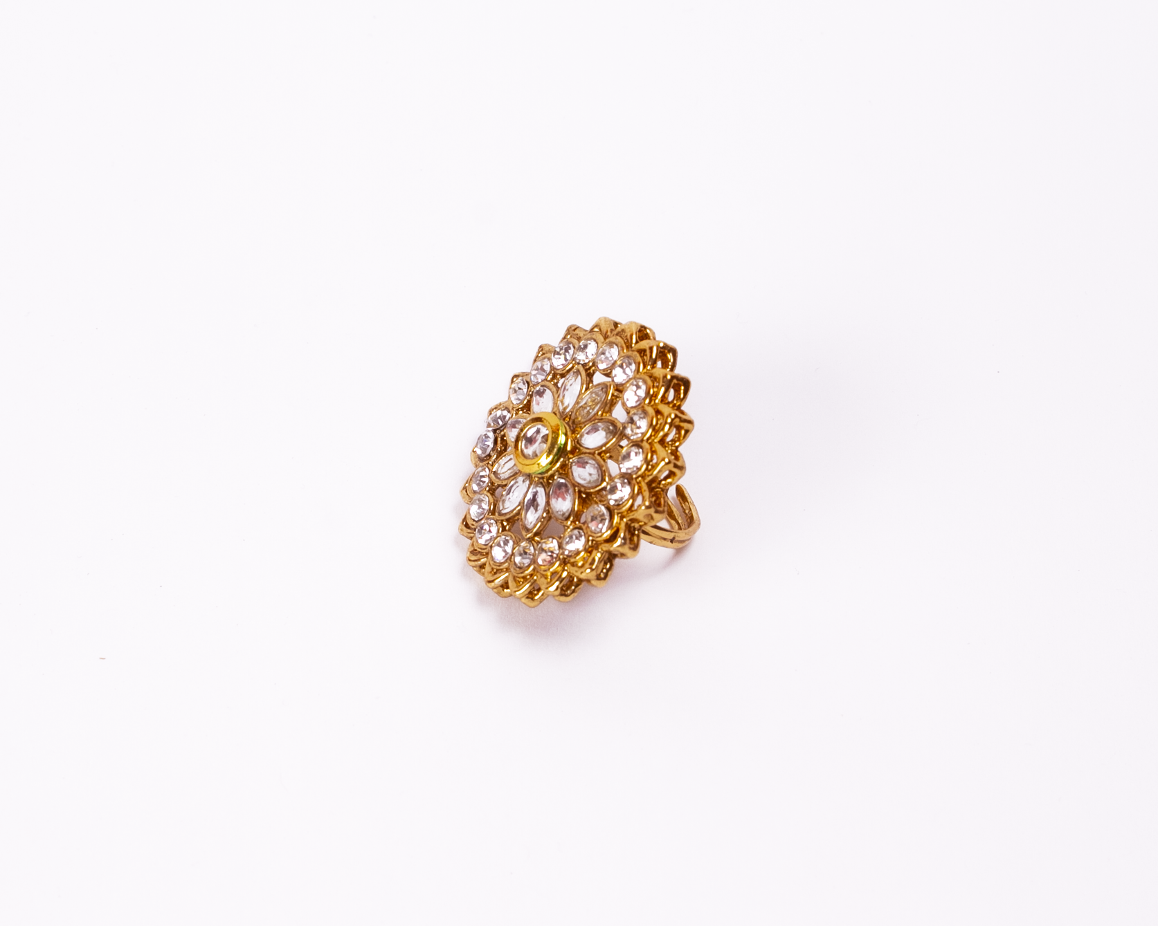 Gold-Polished Alloy Classic Ethnic Cocktail Ring - The Pari