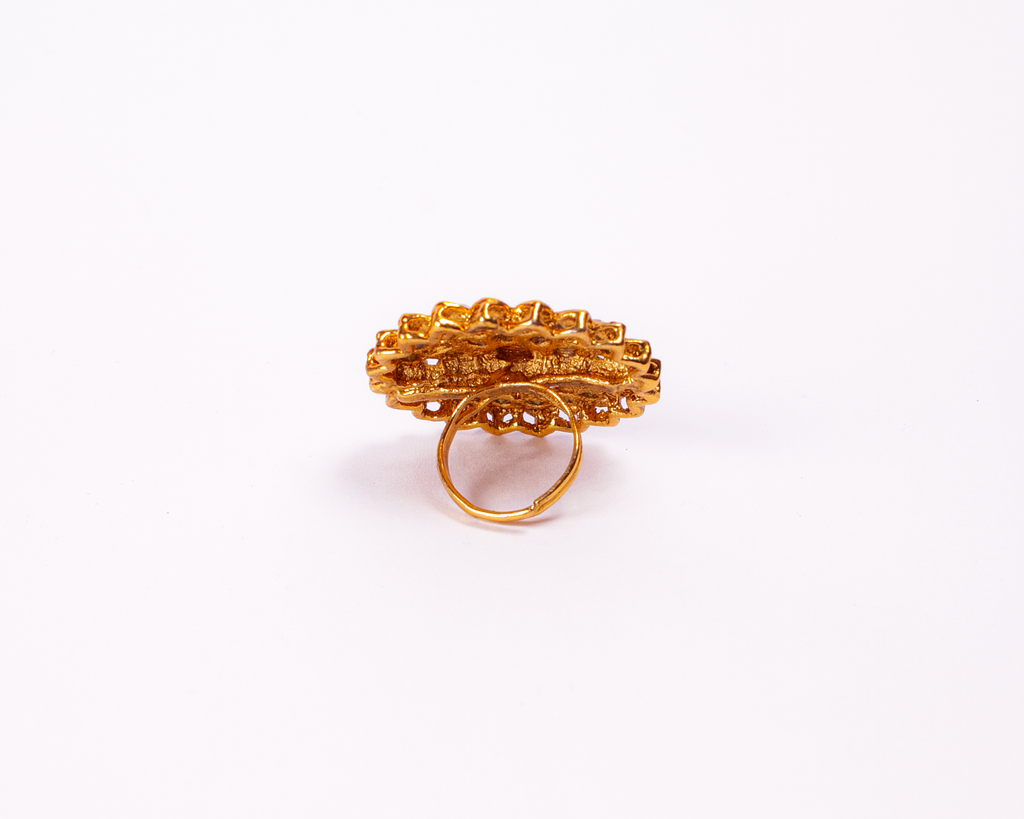 Gold-Polished Alloy Classic Ethnic Cocktail Ring - The Pari