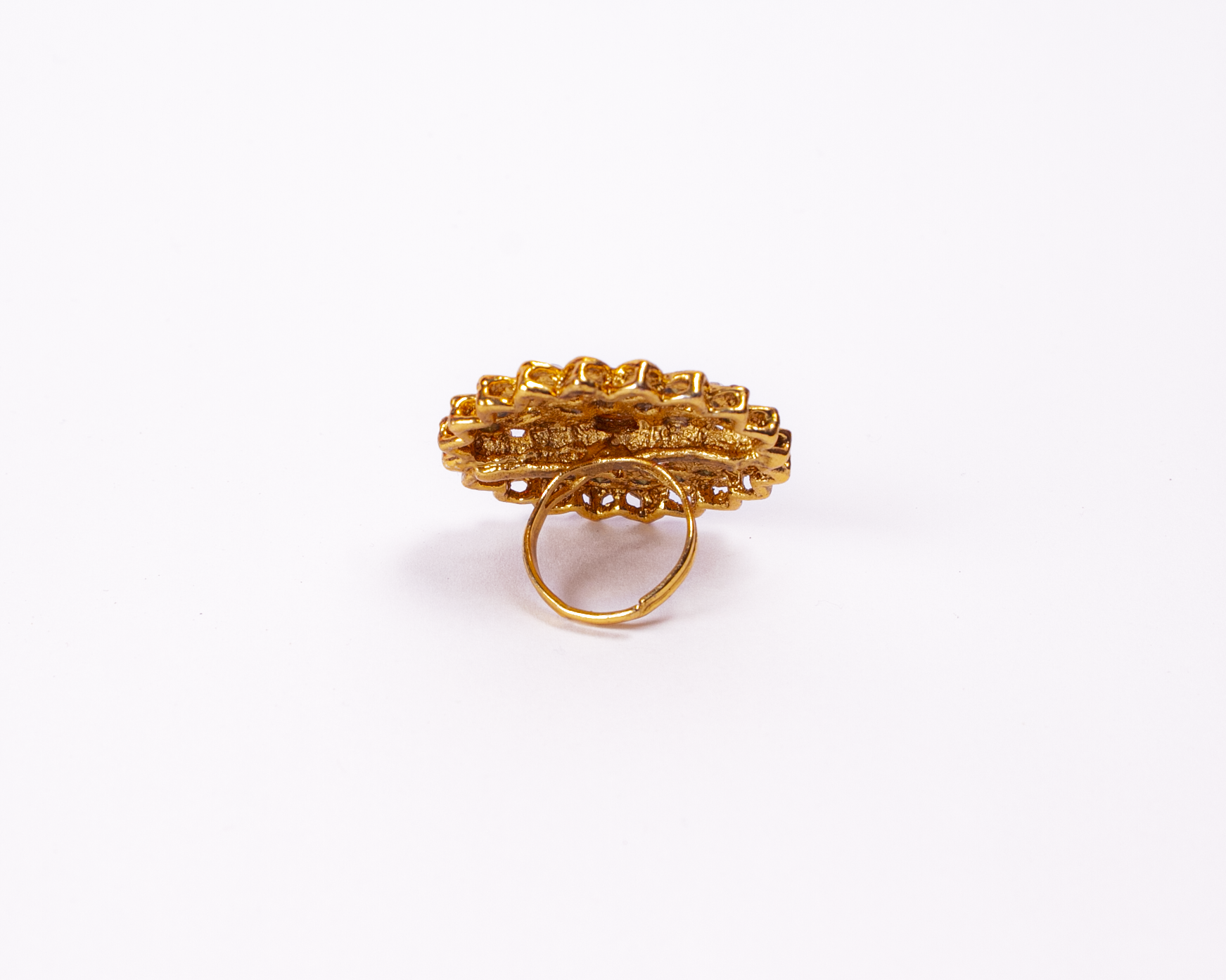 Gold-Polished Alloy Classic Ethnic Cocktail Ring - The Pari