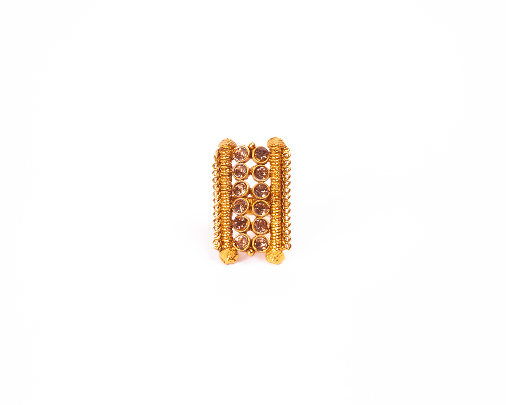 Gold-Polished Alloy Ethnic Designer Cocktail Ring - The Pari