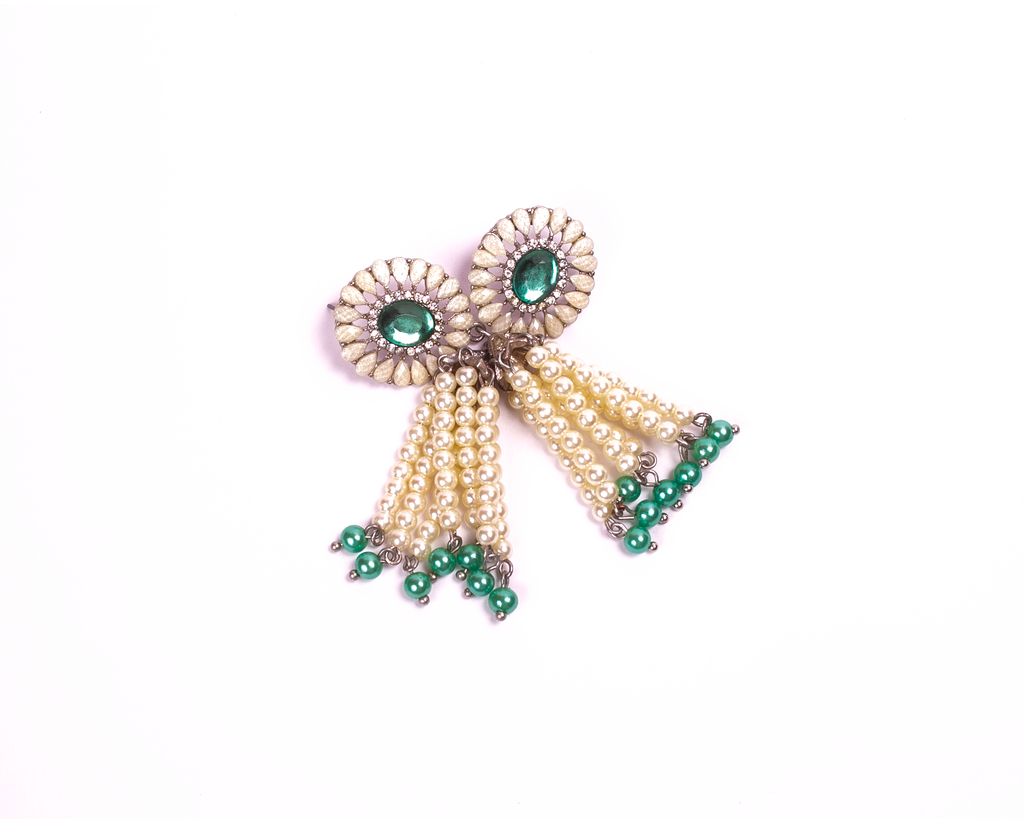 Gold-Plated Alloy Pearl Round Designer Earrings - The Pari - Distacart