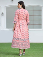 Juniper Peach Geometric Printed Pure Cotton Maxi Dress With Lace Work - Distacart