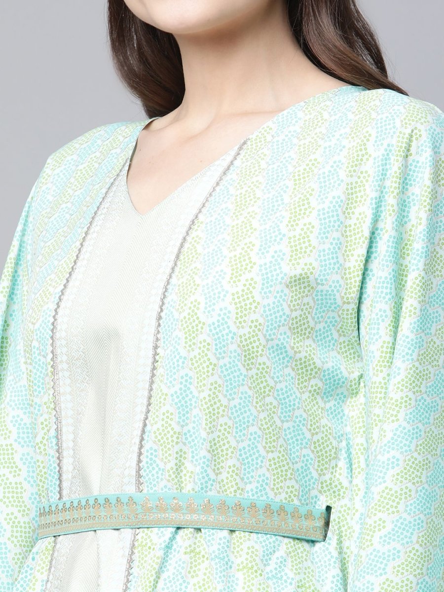 Ahalyaa Women Sea Green Crepe Printed Kaftan Kurta - Distacart