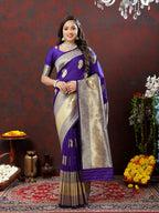 Lorenvalley Fashion Purple Soft Silk Woven Design Gold Zari Weaving Saree