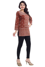 Snehal Creations Rust Faux Crepe Short Kurti Tunic Top