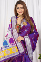 Jyoti Fashion Women's Purple Paithani Silk Zari Woven Saree with Blouse
