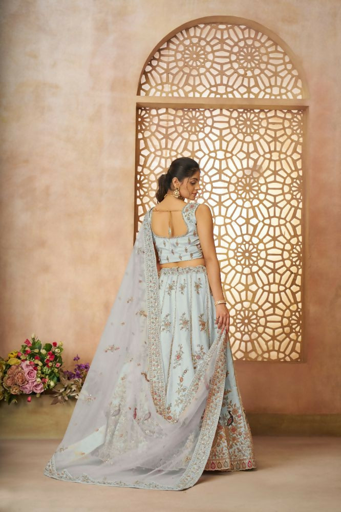 Kesar Fab Sky-Blue Zari Silk Hand_Woven Lehenga