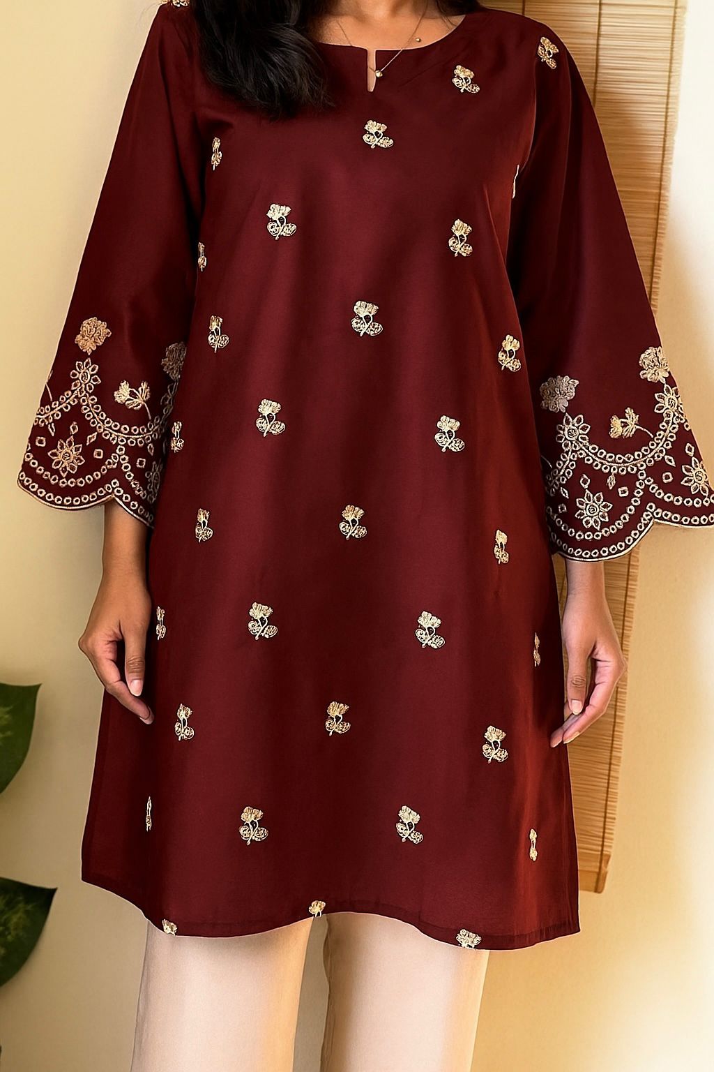 SDF Trending Short length Maroon Kurti with Embroidery Work - Distacart