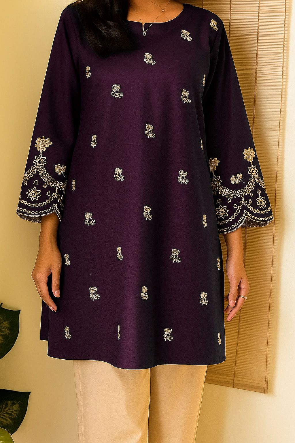 SDF Trending Short length Purple Kurti with Embroidery Work - Distacart
