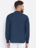 Even Apparels Blue Color Men's Pure Cotton Kurta With Band Collar - Distacart